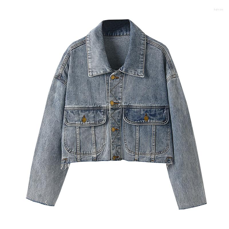 

Women' Jackets JHBeute Denim Short Women Loose Breasted Button Pockets Korean Style Chic Retro Harajuku Casual Streetwear Womens Y2K, Blue