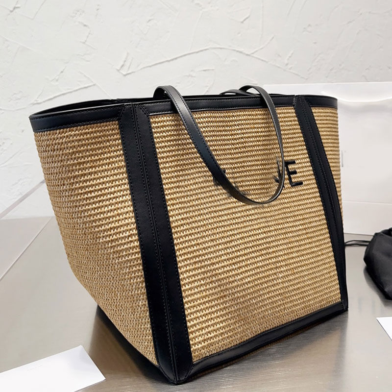 

Lafite Shopping Bag Large Capacity Tote Bag Drafted Shoulder Bag Embroidered Letter Hand Woven Leather Shoulder Strap High Quality Internal Zipper Pocket Handbag, Brown