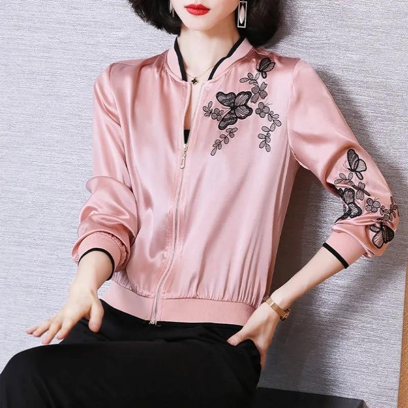 

Women's Jackets 2023 Spring Summer Thin Short Jacket Women High Elastic Imitation Silk Satin Embroidery Sun Protection Clothing Tops, Yellow