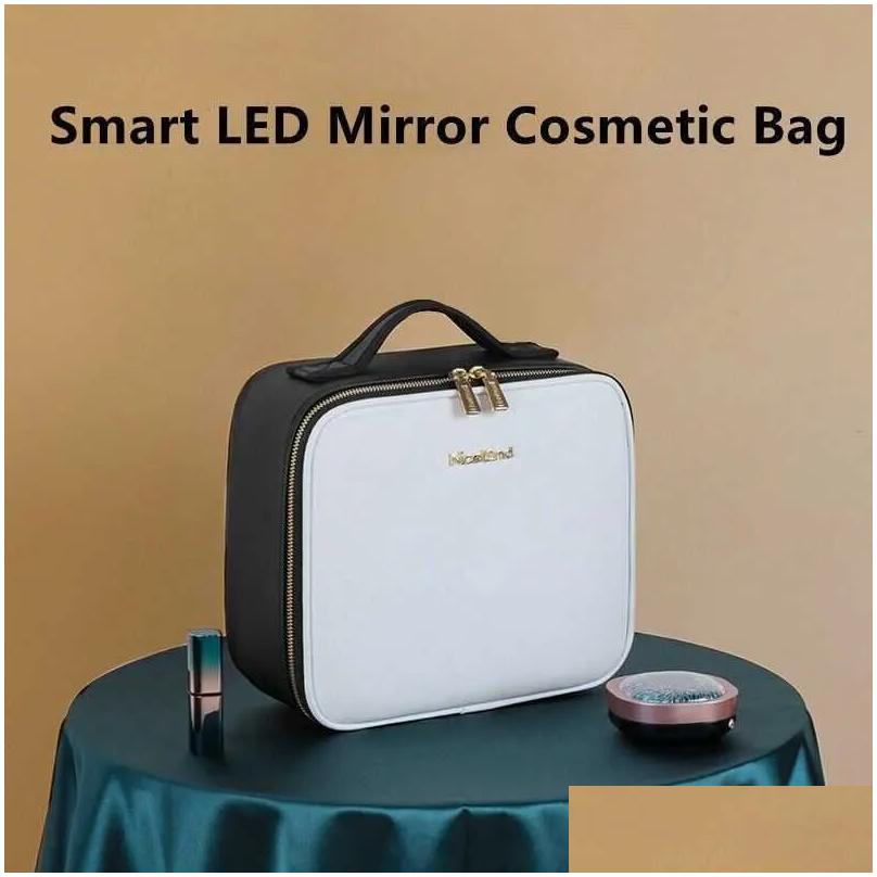 cosmetic organizer storage bags smart led makeup bag with mirror lights large capacity professional case for women travel organizers beauty kit