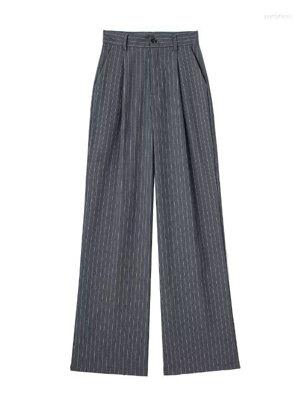 

Women's Pants Women Casual Zipper High Waist Package Striped Office Lady Stylish Loose Straight Trousers, Beige