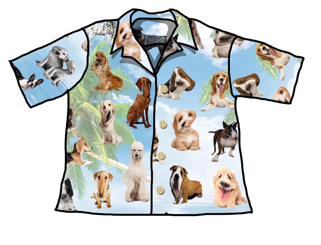 

Men' Casual Shirts A2941 A Dog Short Sleeved Shirt That Floats Happily In The Sky Until It Deforms, Picture shown