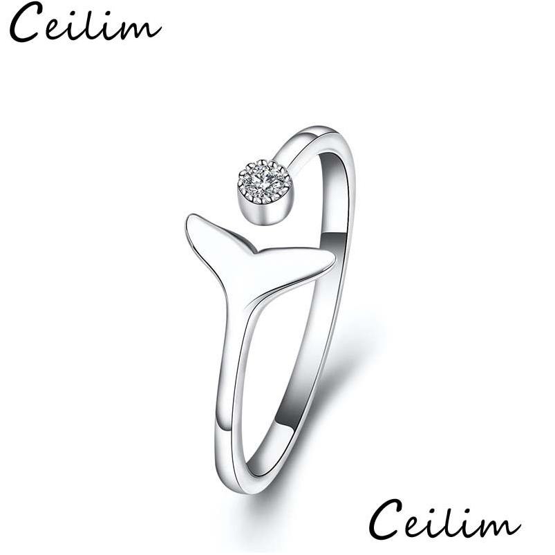 

With Side Stones 925 Sterling Sier Fish Tail Ring Fashion Jewelry Cute Crystal Mermaid Rings Open Statement Antique For Women Dhgarden Dhbis