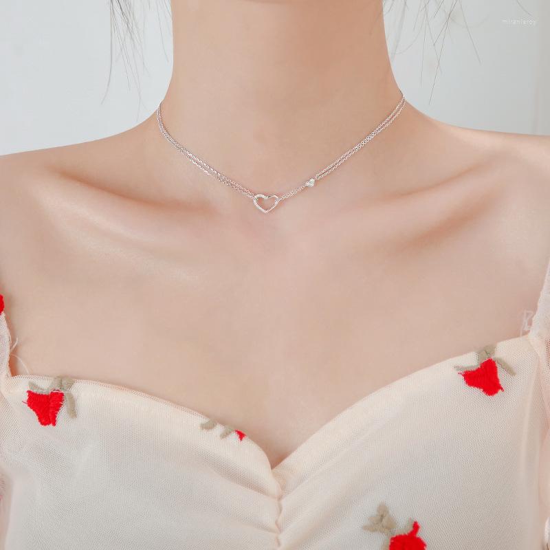 

Chains 925 Sterling Silver Double-layer Love Necklace For Female Clavicle Chain Fashion Niche Modern Gifts