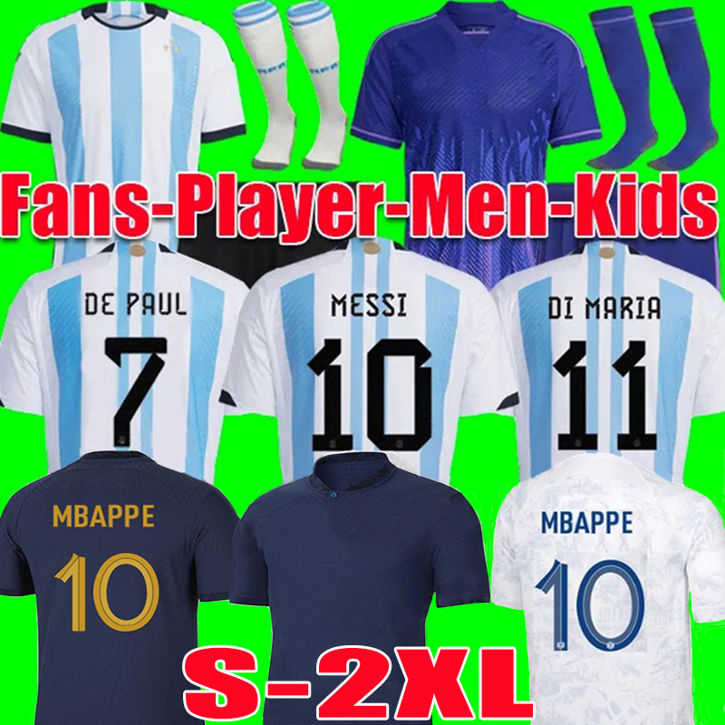 

Argentina Soccer Jerseys MBAPPE FRENCH BENZEMA GRIEZMANN 3 Star Football Shirts MESSIS J.ALVAREZ DI MARIA Maillots de football National Team Kids Mens kit Shirt