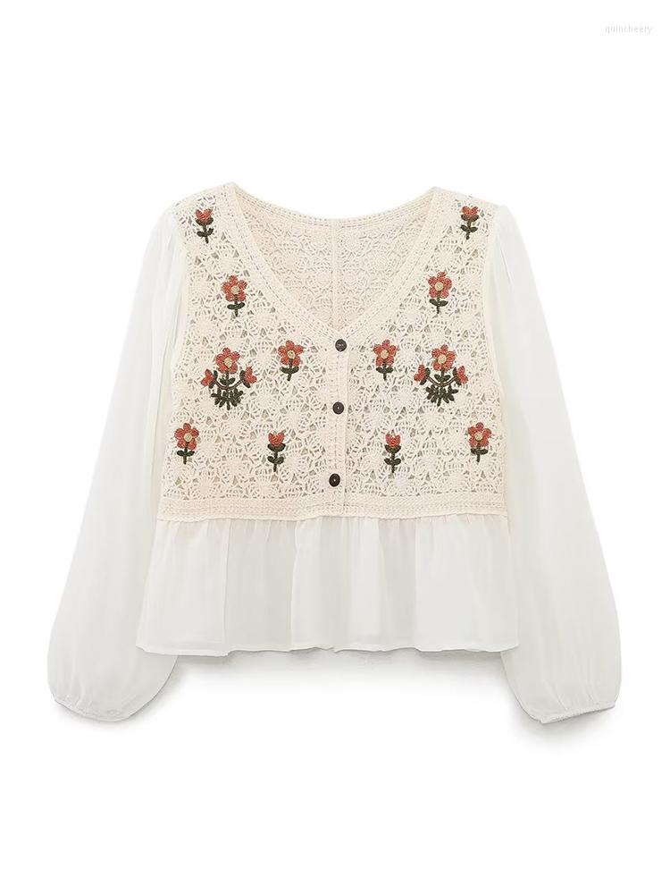 

Women' Blouses 2023 Summer Shirt Sunscreen Hooked Knitted Long Sleeve Blouse Design Sense Top, Beige
