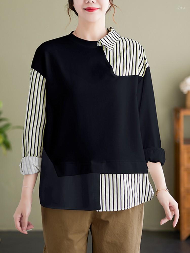 

Women's Blouses Women Long Sleeve Casual Shirt Arrival 2023 Spring Simple Style Patchwork Color All-match Loose Female Tops B2261, Black