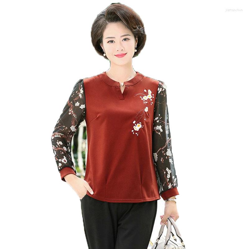 

Women's Blouses Middle-Aged Women's Chiffon Shirt 2023 Summer Printing Casual Bottoming Tops Mother Dress Large Size 5XL, Orange red