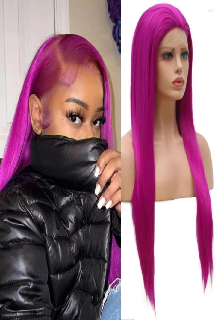 

Silky Straight Lace Heat Resistant Fiber Synthetic Pink Purple Color Glueless Cosplay For WhiteBlack Women5831910, Ombre color