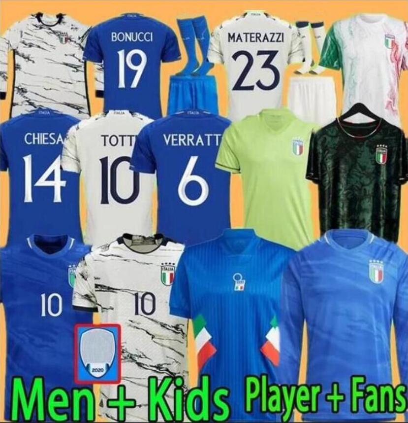 

2023 Italy Soccer Jerseys Player Version Maglie Da Calcio TOTTI VERRATTI CHIESA Training Suit Italia 23 24 Men Football Shirts T LORENZO Man Kids Kit Uniform Per Match, Soccer kit 2023