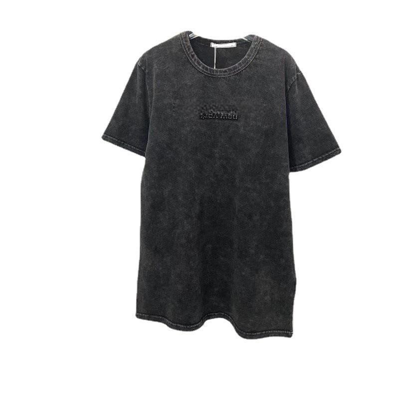 

Women' T Shirts Spring Summer Style Cotton Simple Color Foaming Letter Print Short Sleeved T-shirt Women Autumn aw-01, Black