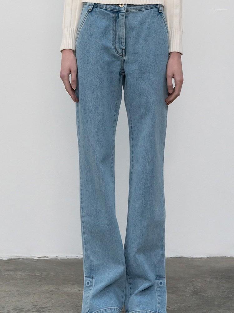 

Women's Jeans Women Hem Slit Slim 2023 Spring Summer Lady High Waist Flared Denim Pants All-Match Female Straight Trousers, Black