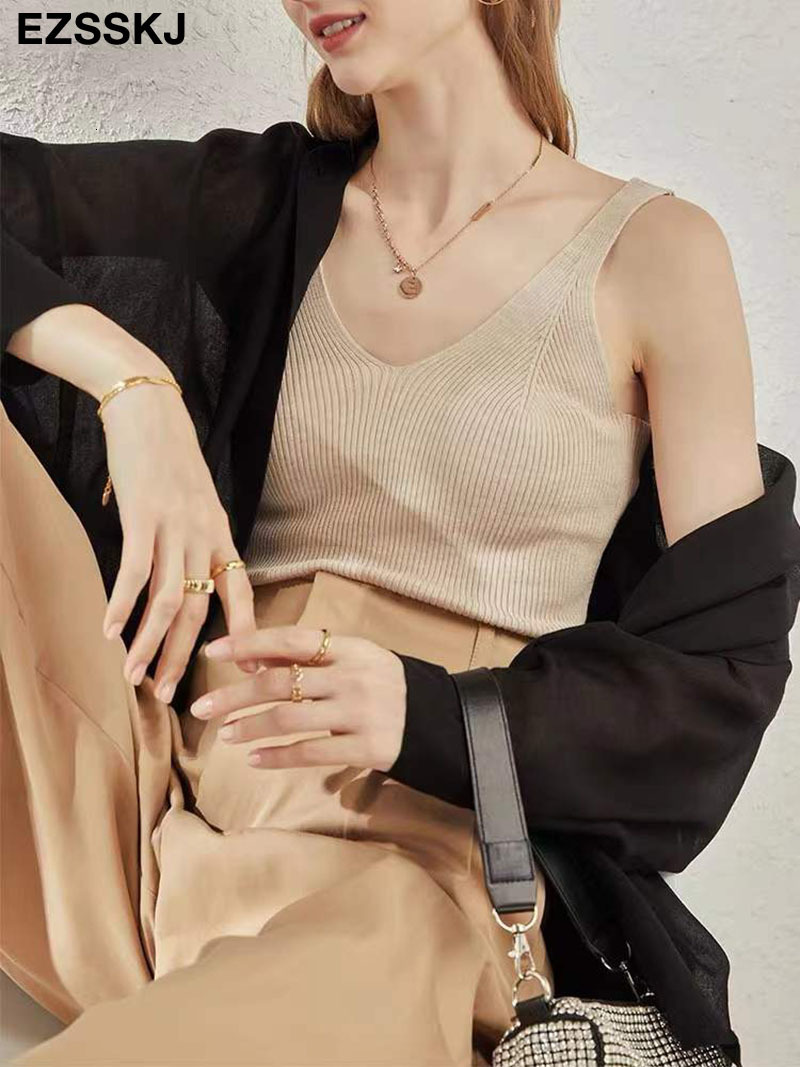 

Camisoles Tanks Cashmere high quality chic basic V-NECK Camisole female Summer white knit tank top Women sexy sleeveless tank top 230510, Army green