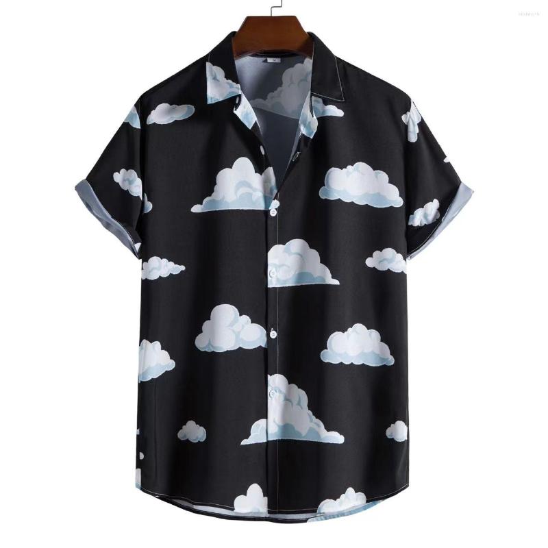 

Men's Casual Shirts 2023 Summer Men's Fresh Cartoon Cloud Series 3D Digital Print Polo Collar Short Sleeve Fashion Shirt