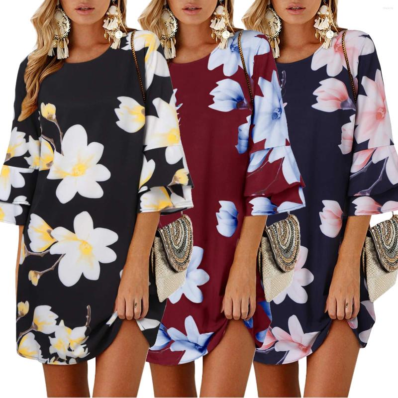 

Casual Dresses Ruffles Dress Summer Medium Short Pleated Beach Fashion Women' Sleeve O-neck, Wine