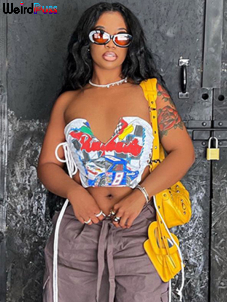 

Women' Tanks Camis Weird Puss Y2K Fishbone Corset Top Women Bandage Backless Sexy Navel Camisole Stretchy Skinny Street Hipster Wild Clothing 230510, White