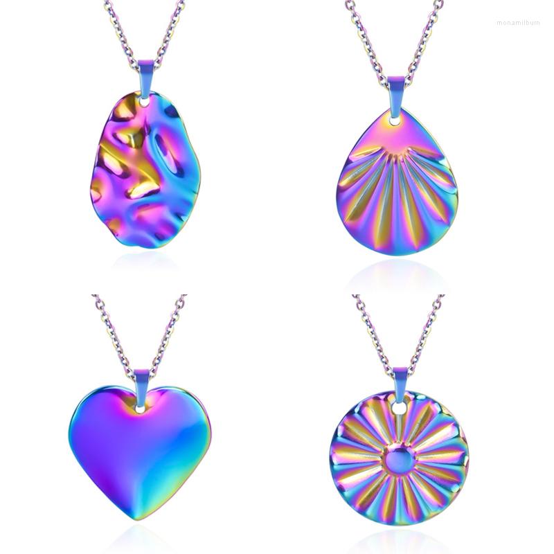 

Chains 1 PC Heart Geometry Rainbow Color Necklace For Women Men Stainless Steel Vintage Pendant Chain Jewelry