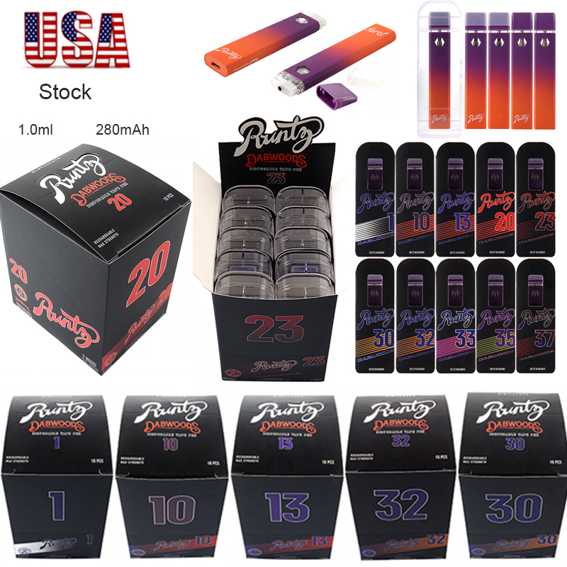 

USA Stock 1ml Dabwoods Runty Disposable Vape Pens Empty 1.0ml Dab Pens 280mAh Battery Micro USB Rechargeable Starter Kits With the Plastic Box Dab Pen Device Pods E Cigs