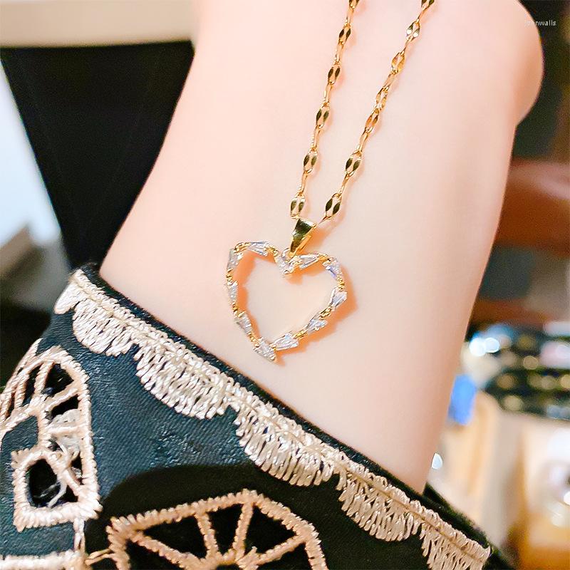

Choker 2023 Fashion Trend Stainless Steel Elegant Delicate Simple Zircon Heart Necklace Ladies High Jewelry Party Gifts Wholesale
