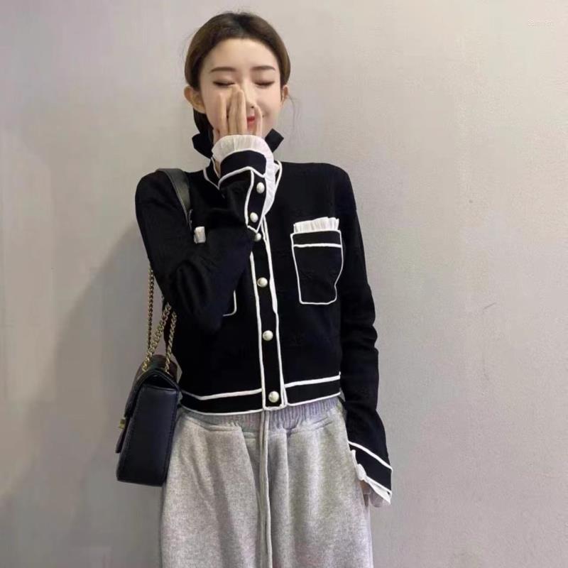 

Women' Jackets Spring Women Basic Jacket Knitted Long Sleeve Short Coat 2023 Streetwear Slim Pocket Cardigan, Black
