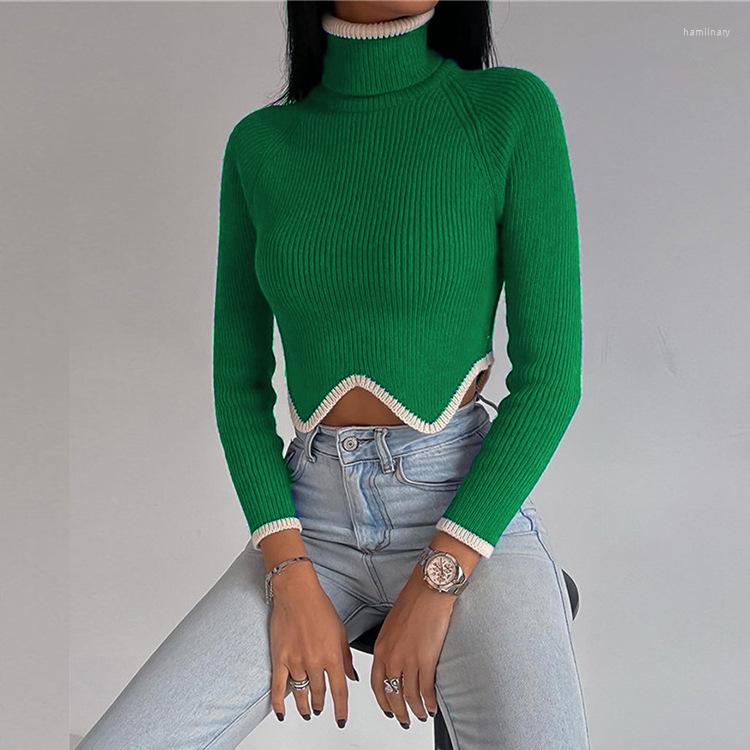 

Women' Sweaters Female 2023 Autumn And Winter Short Section Slim Thin Sweater Long Sleeve High Neck Tight Knitted Bottoming Shirt Blouse, Green
