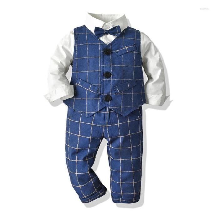 

Clothing Sets Baby Boy Gentleman Clothes Set Autumn Cotton Suit For Kids White Shirt With Bow Tie Vest Pants Formal Born Boys1558992, Yellow