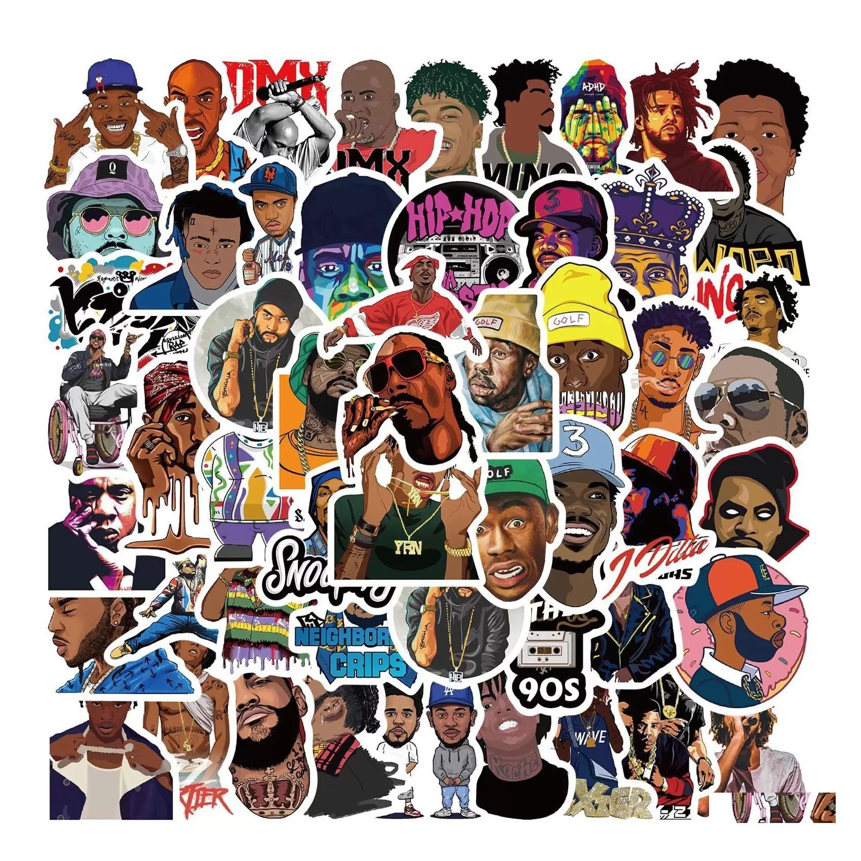 

Car Stickers 64Pcs Legendary Rapper Sticker East West Coast Hip Hop Graffiti Pack For Moto Suitcase Laptop Skateboard Drop Delivery Dhkzc, Multi colors