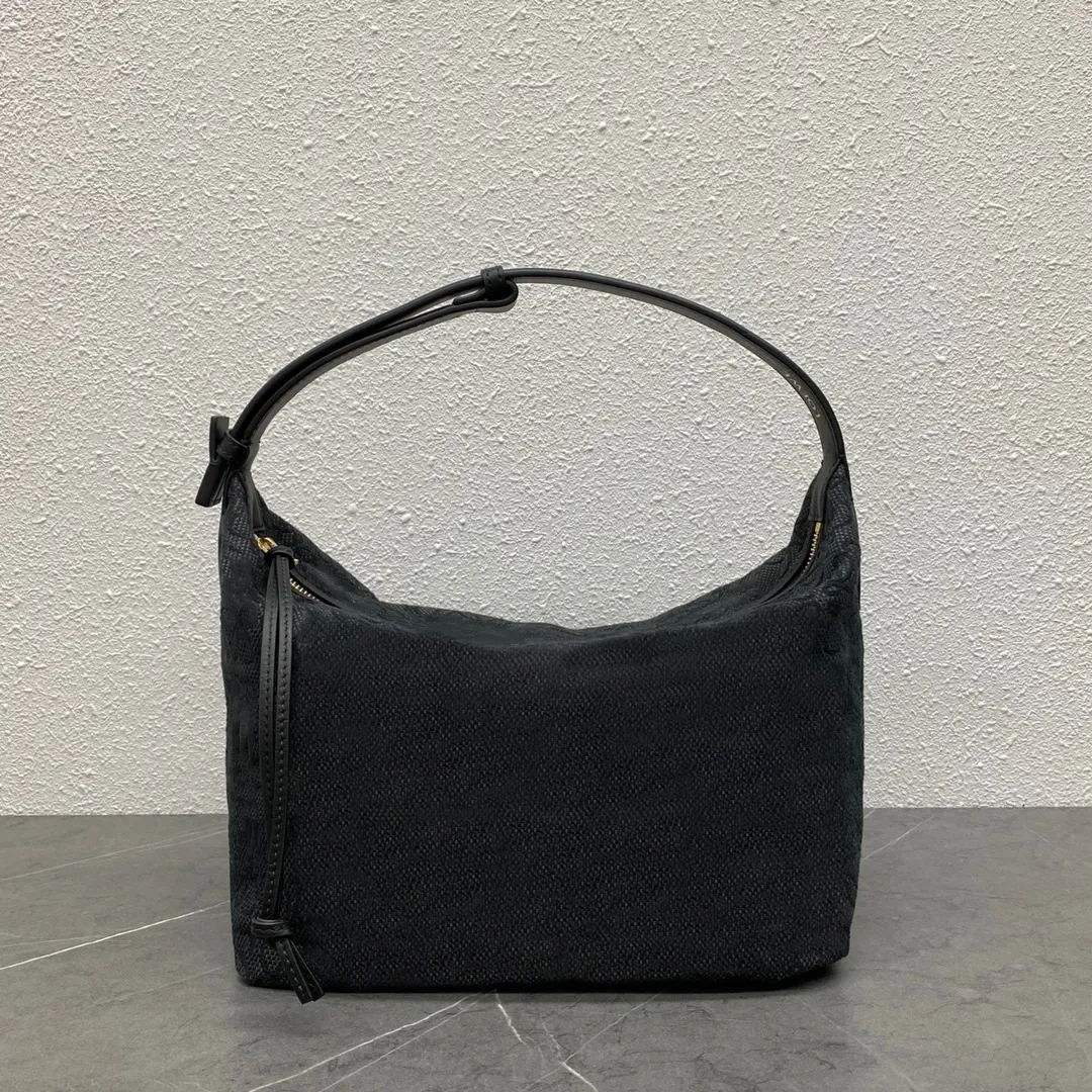 

New i Women's Bag Cubi Underarm Lunch Box Bag Jacquard Canvas Splice Handheld Shoulder Bag, Black