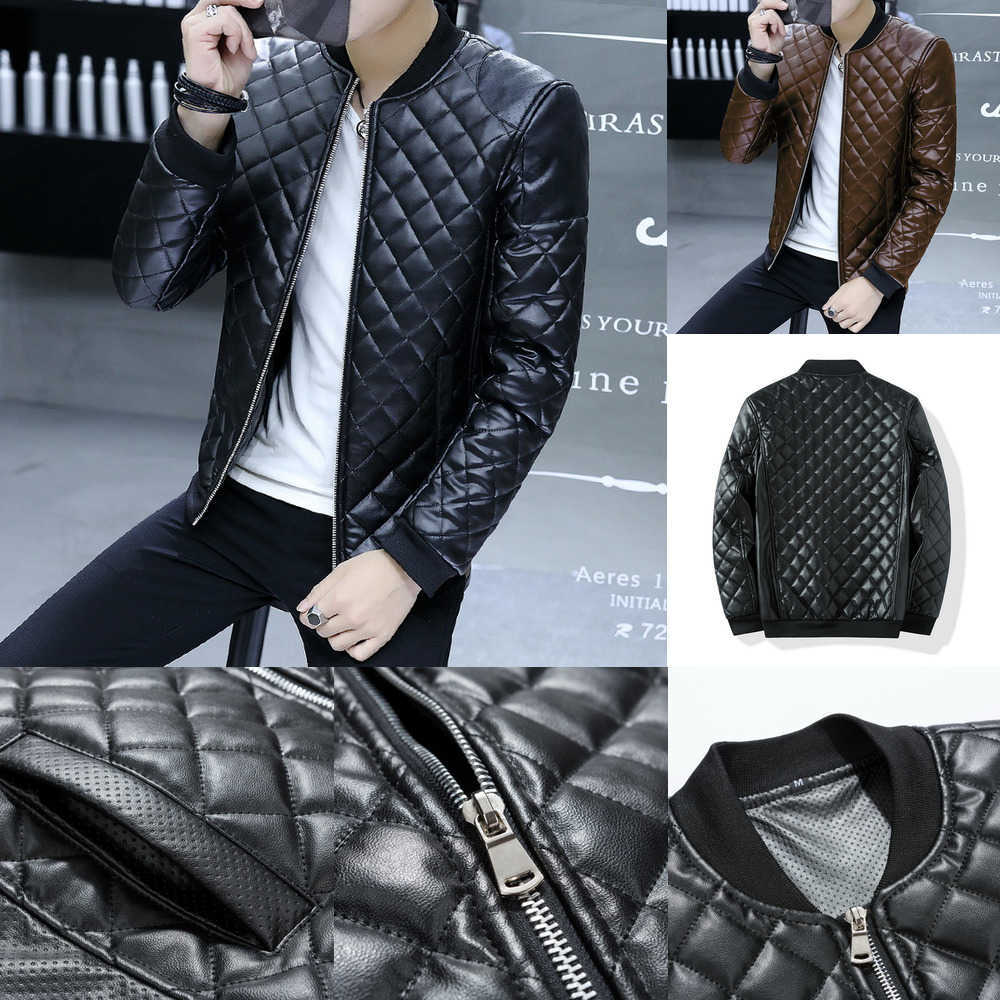

Thick Jacket Winter Leather Black Warm Men Stand Collar PU Leather Jacket for Men Jacket DUNC