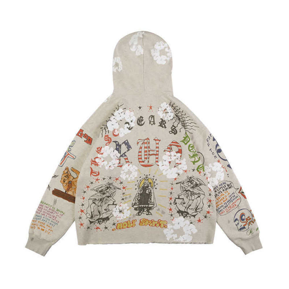 

Graffiti Saint Aged Michael Hoodie Hand-painted Ins Unisex Graffiti Sweater THRC, Picture color