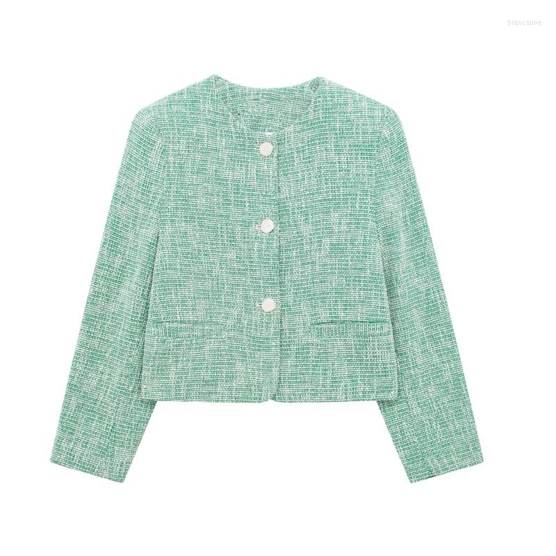 

Women's Jackets Summer Women's Round Neck Long-sleeved Single-breasted Short Suit Loose All-match Coat, Green