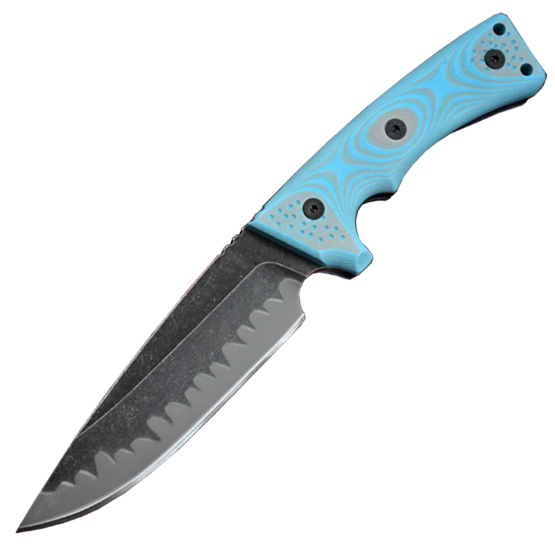 

M35 Strong Survival Straight Knife Z-wear Stone Wash Drop Point Blade Full Tang Blue G10 Handle Outdoor Fixed Blade Tactical Knives with Kydex