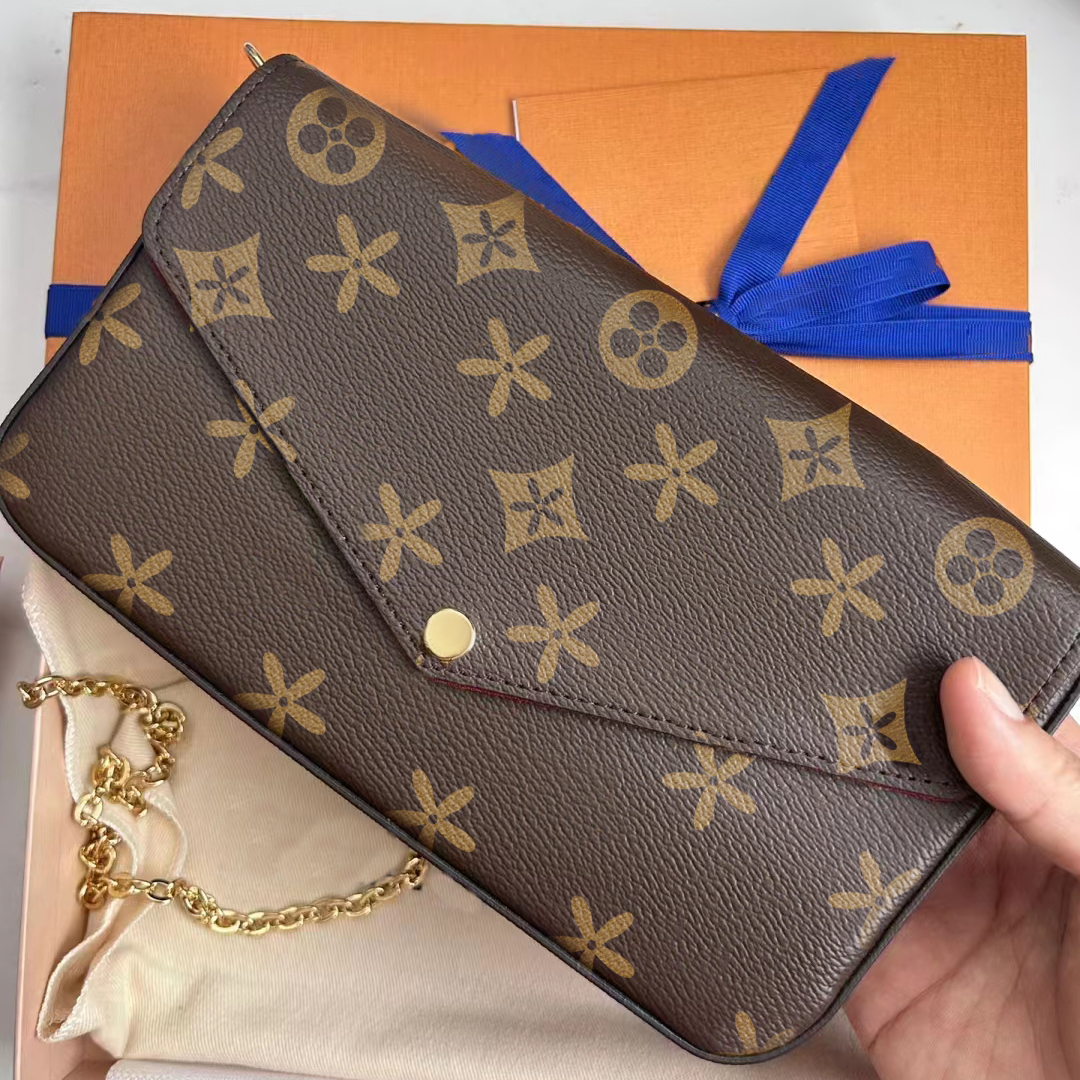 

3piece M61276 Multi Felicie Pochette designer Clutch bag fashion Womens mens handbag underarm bags luxury Leather tote crossbody bag wallet Chain Shoulderv Bags, Black embossed