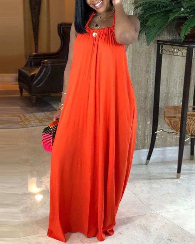 

Casual Dresses Women' 2023 Summer Fashion Halter Backless Plain Sleeveless Daily Vacation Maxi Straight Dress