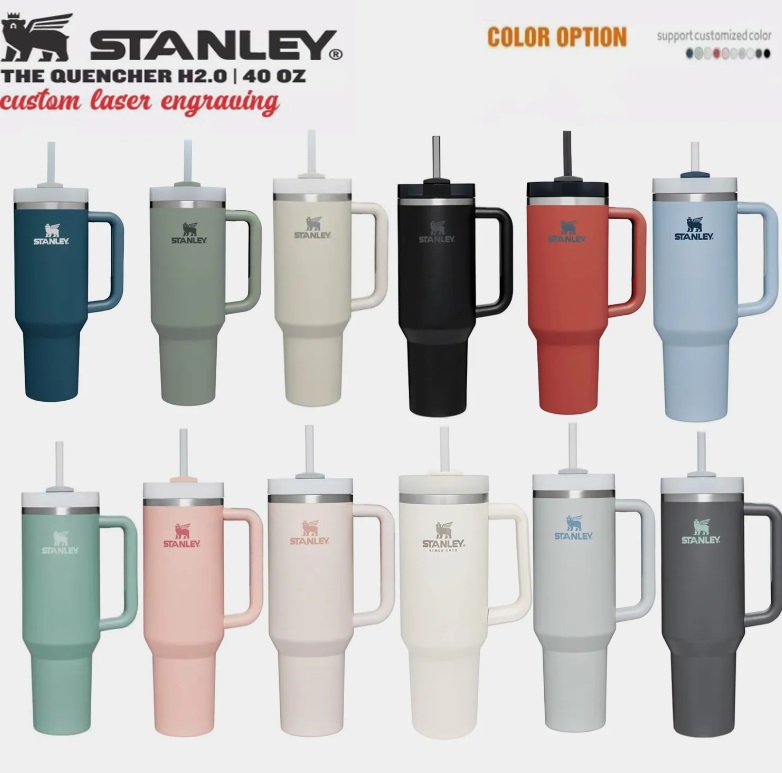 

Stanley Quencher H2.0 40oz Stainless Steel Tumblers Cups with Silicone handle Lid And Straw 2nd Generation Car mugs Keep Drinking Cold Water Bottles With Logo FY5673, Multi-color