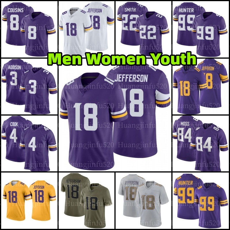 

Justin Jefferson 18 Football Jersey Dalvin Cook Adam Thielen Lewis Cine Kirk Cousins Danielle Hunter Kellen Harrison Smith T.J. Hockenson 3 Addison Randy Moss, Men jersey