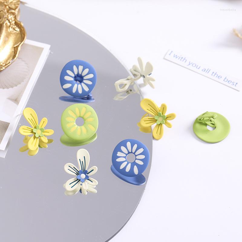 

Backs Earrings Cute Geometric Round Clip Non Pierced Ears Jewelry Women Pastoral Style Asymmetric Flower Donut On