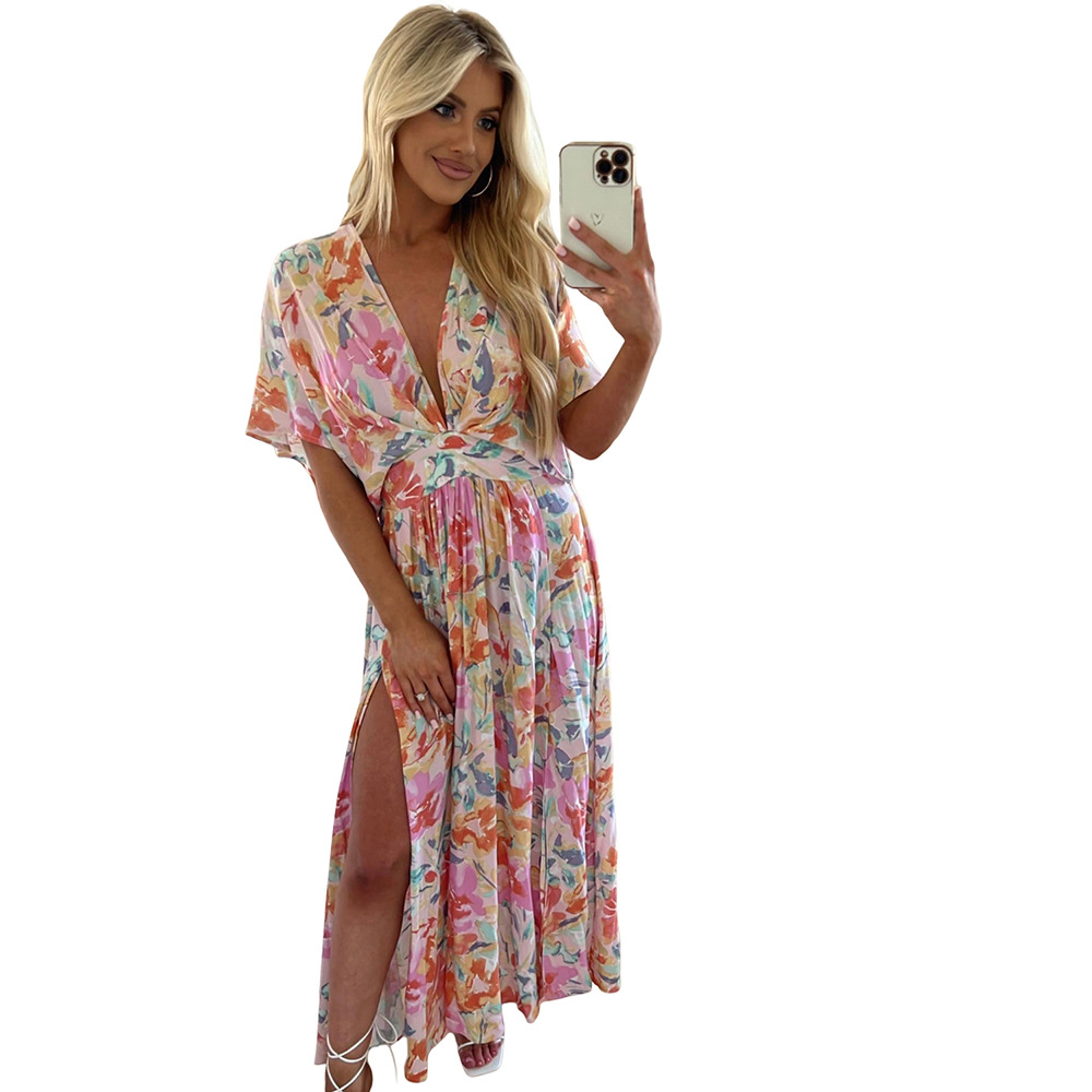 

Casual Dresses summer Bohemian print High waiste short sleeve dress, 01