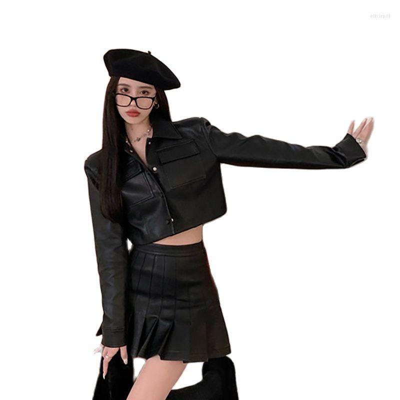

Women's Jackets Spring Women's Black Leather Short Motor Jacket Cool Style Coat