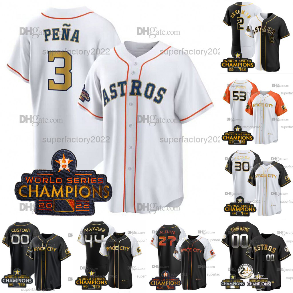 

Astros 2023 Gold Collection Jersey Alex Bregman Yordan Alvarez Jose Altuve Jeremy Pena Kyle Tucker Jose Urquidy Yuli Gurriel Jose Abreu Michael Brantley, White