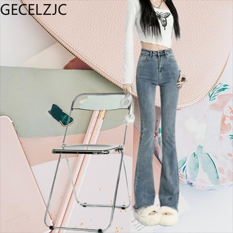 

Women' Jeans GECELZJC Women Japanes Style Pantalon Femme Slim Fit Office Lady Zippers Spring High Waisted Flare Pants Female G0984, Black