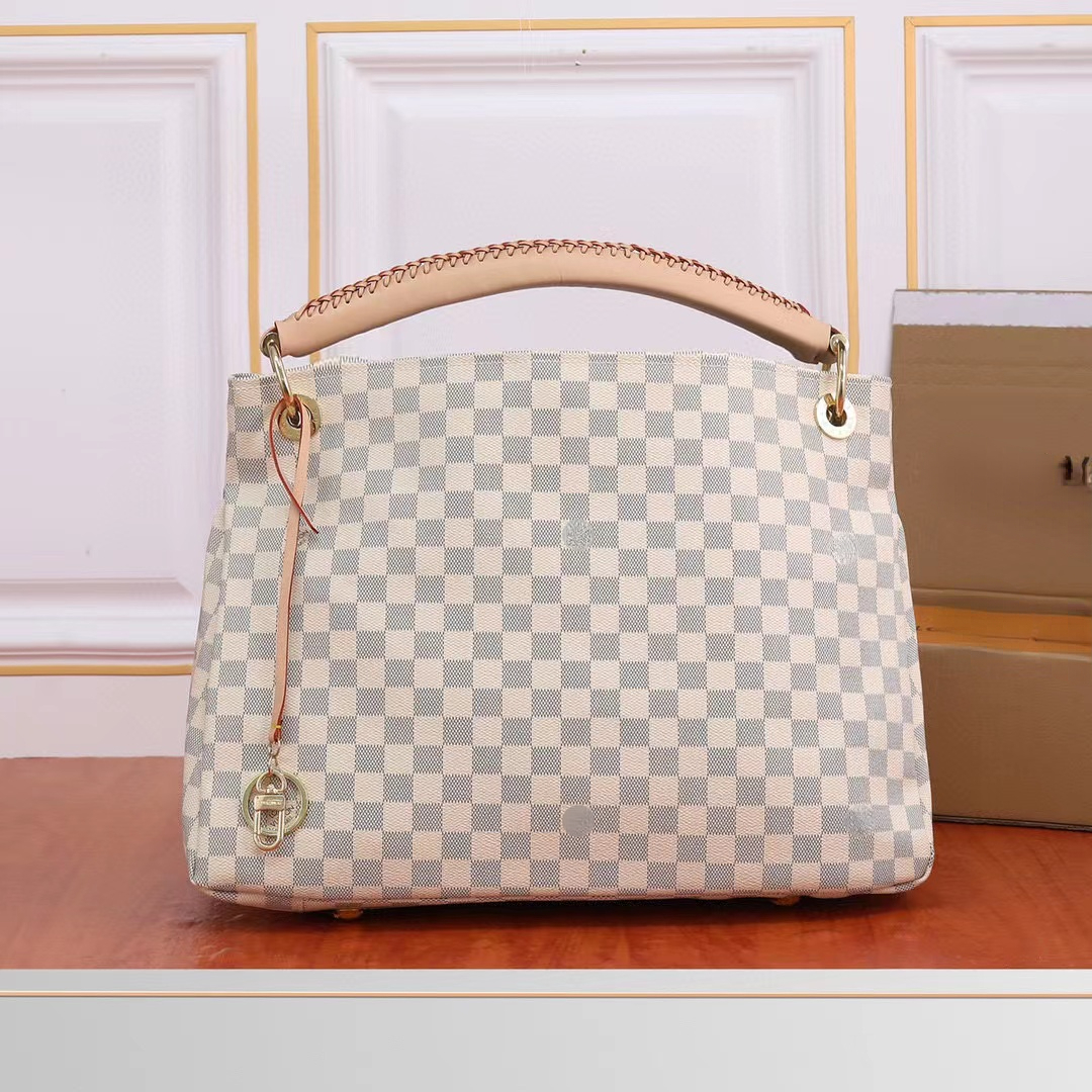 

Women Handbag Leather Shoulder Bag Artsy MM Large Shopping Bag Tote, Brown grid