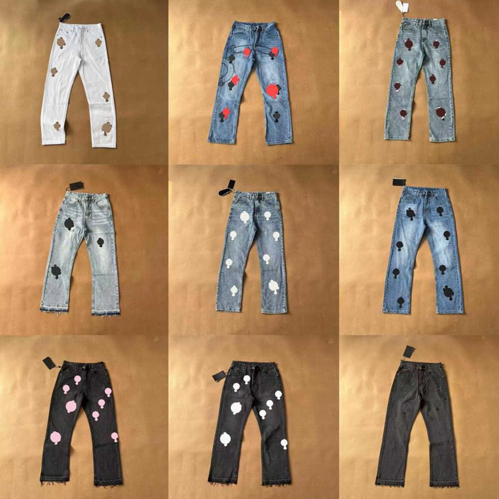

Designer Clothing Mens Jeans Denim Pants Chromes Cross Men's Jeans Brands Ch Sanskrit Washed Into Old Straight Jean Splash-ink Loose Cross Printed Casual hearts, 13