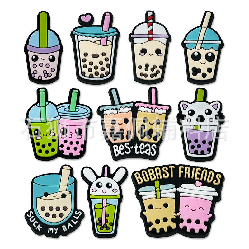 

Anime charms wholesale childhood memories milk tea balls funny gift cartoon charms shoe accessories pvc decoration buckle soft rubber clog charms, Equally mixed colors