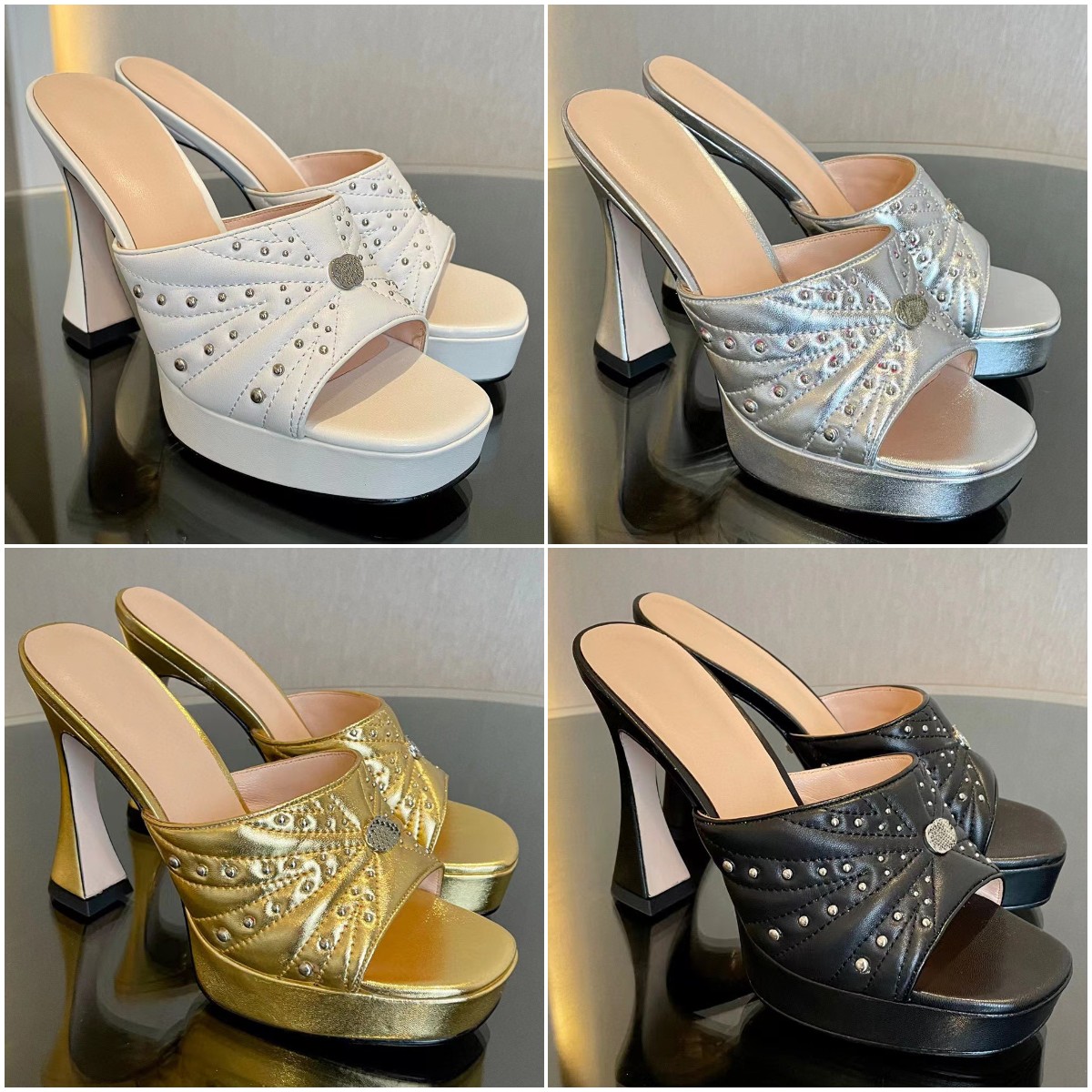 

G-Stud Open-Toe Sandals With Interlocking Embellished Cross Ankle Strap Horseshoe Heels New Waterproof platform Sandals 15.5cm Designer Sandals Heeled Slide Sandal, Color20