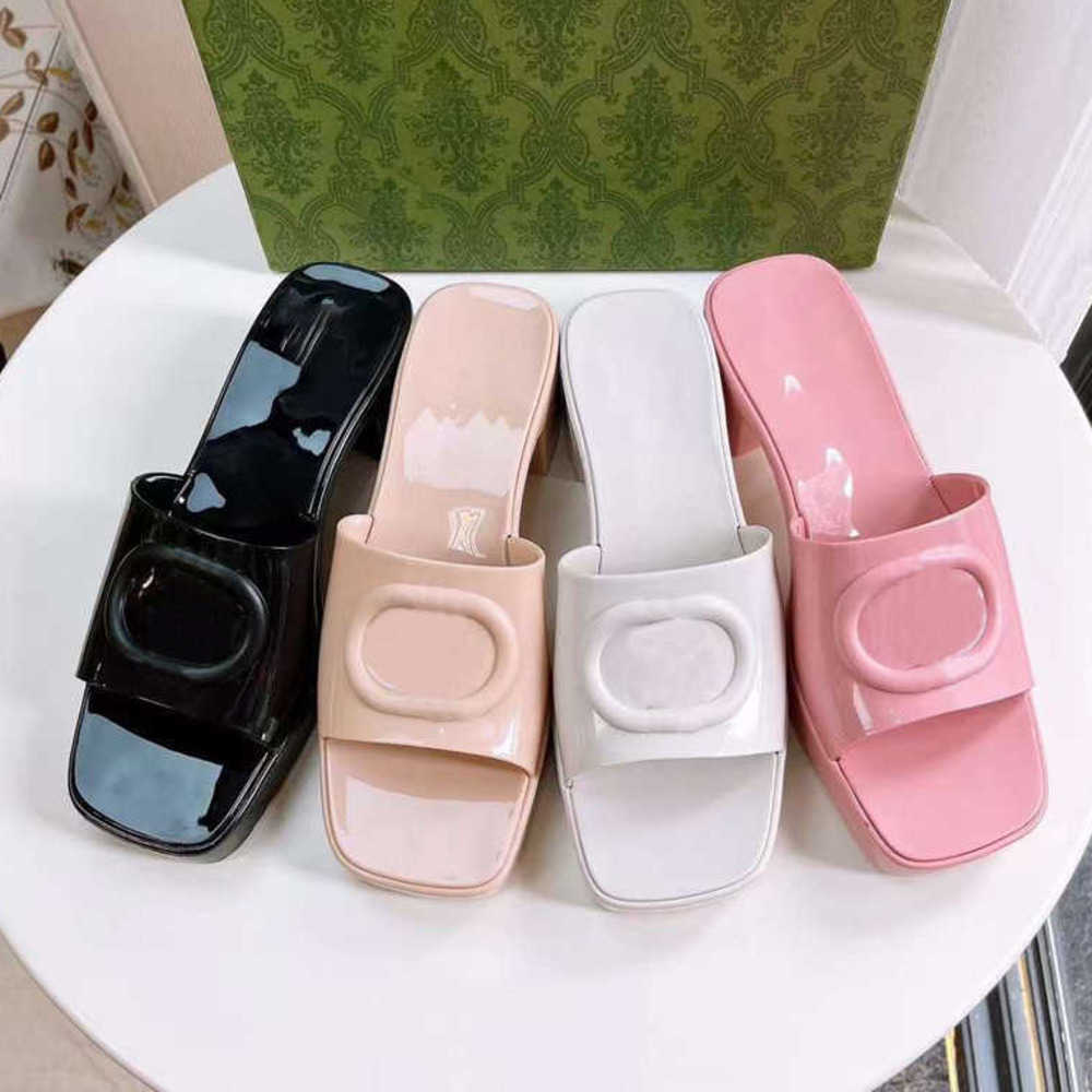 

Designer Rubber Slide Sandal High Heels Platform Sandals Chunky Heel Retro Shoes Sexy Sandals Candy Colors Size 35-41 With Box NO267, 10