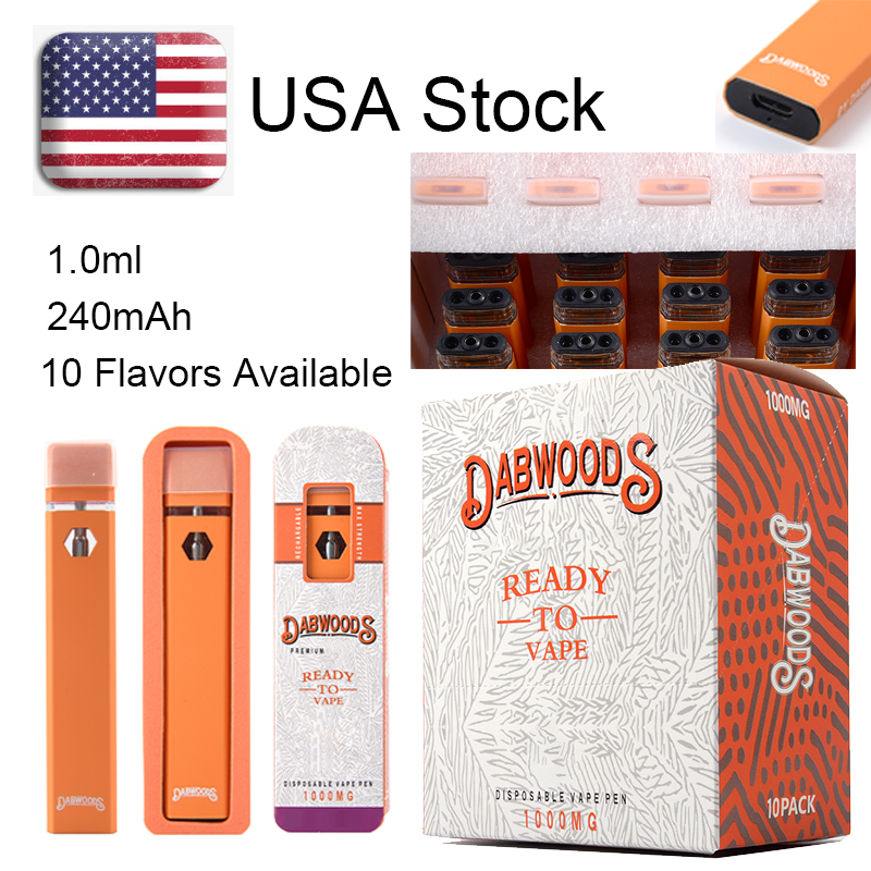 

USA Stock Dabwoods Disposable Vape Pens Empty Rechargeable 1ml Dab Pen With Box Pack 280mAh Battery Device Pods Micro USB Charger Starter Kits E Cigarettes