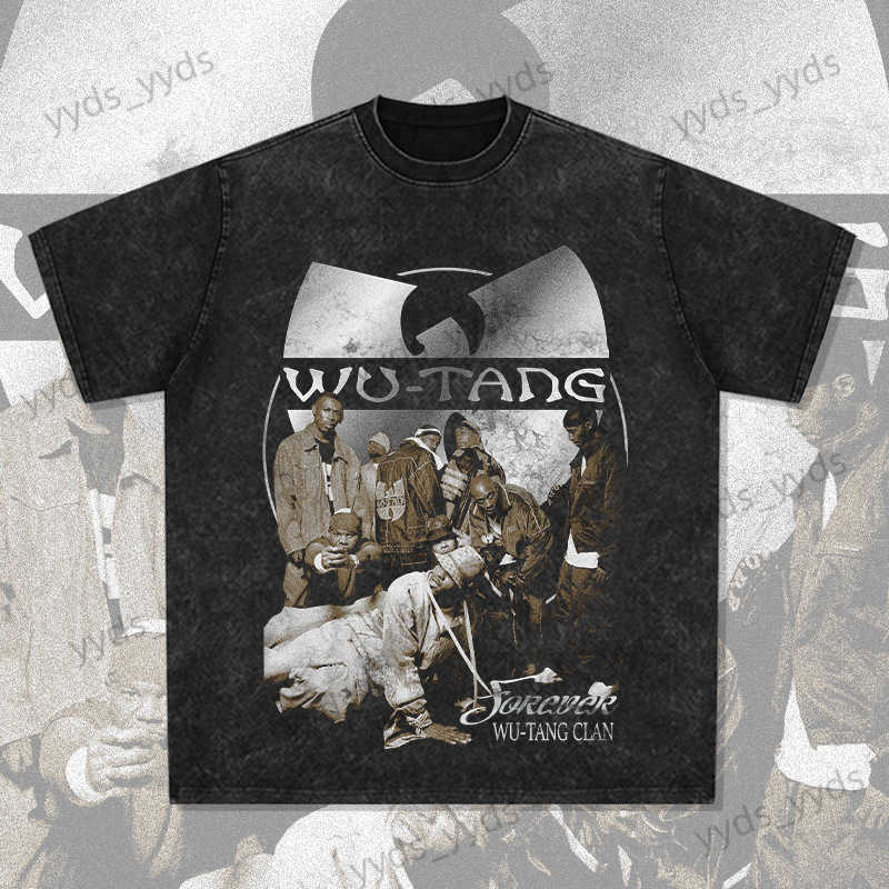 

Men's T-Shirts BC Hip Hop Band Wu Tang Printed Street Short Sleeve Washed Old Top T230511, White short sleeve