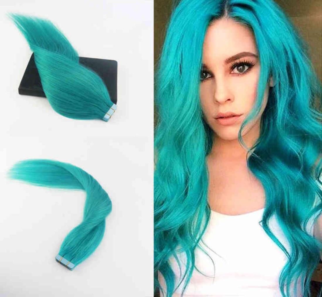 

Seamless Tape in Hair Extensions Teal Green 100 Remy Human Hair Extensions Straight for Fashion Women 40Pcs 100GPackage5942268, Natural color