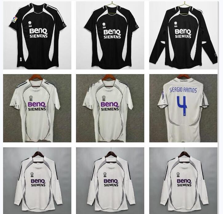 

2006 2007 Beckham Ronaldo retro soccer jerseys 06 07 home away vintage Cannavaro Raul Marcelo Guti Higuain Real Madrids longsleeve classic football shirt